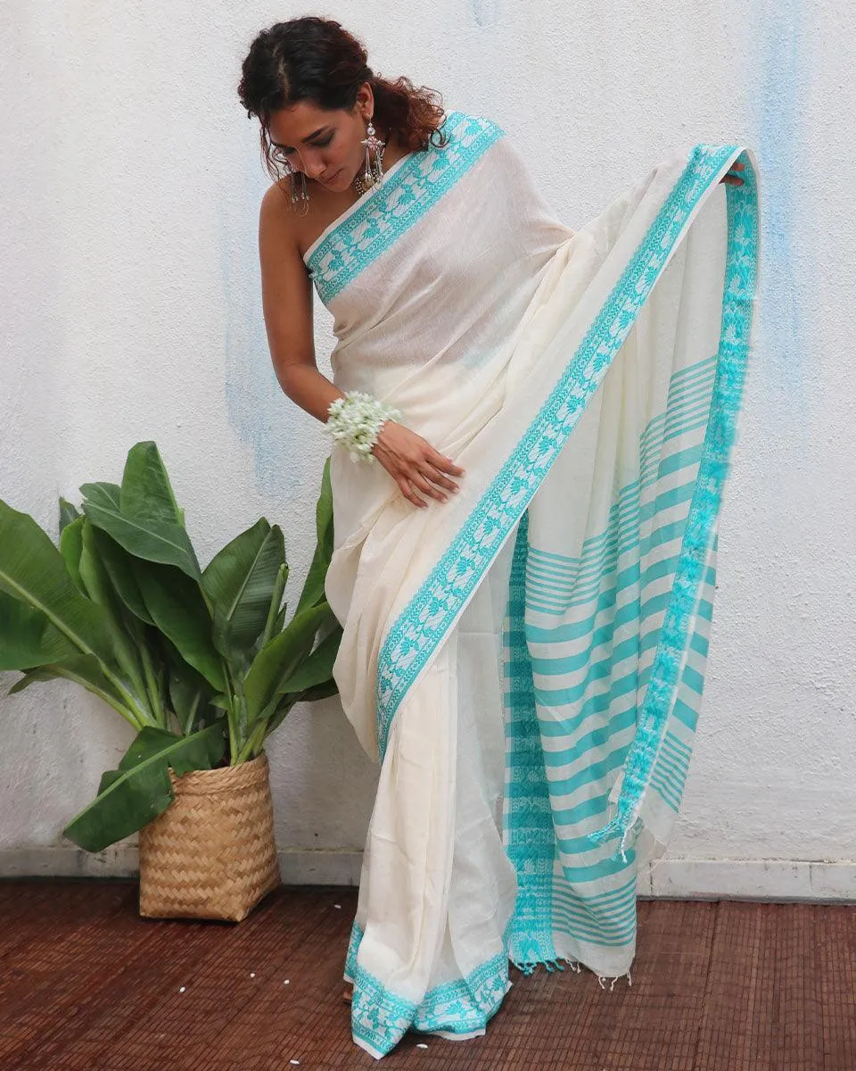 Sadhana Handwoven Linen Cotton Jamdani Saree - Uma