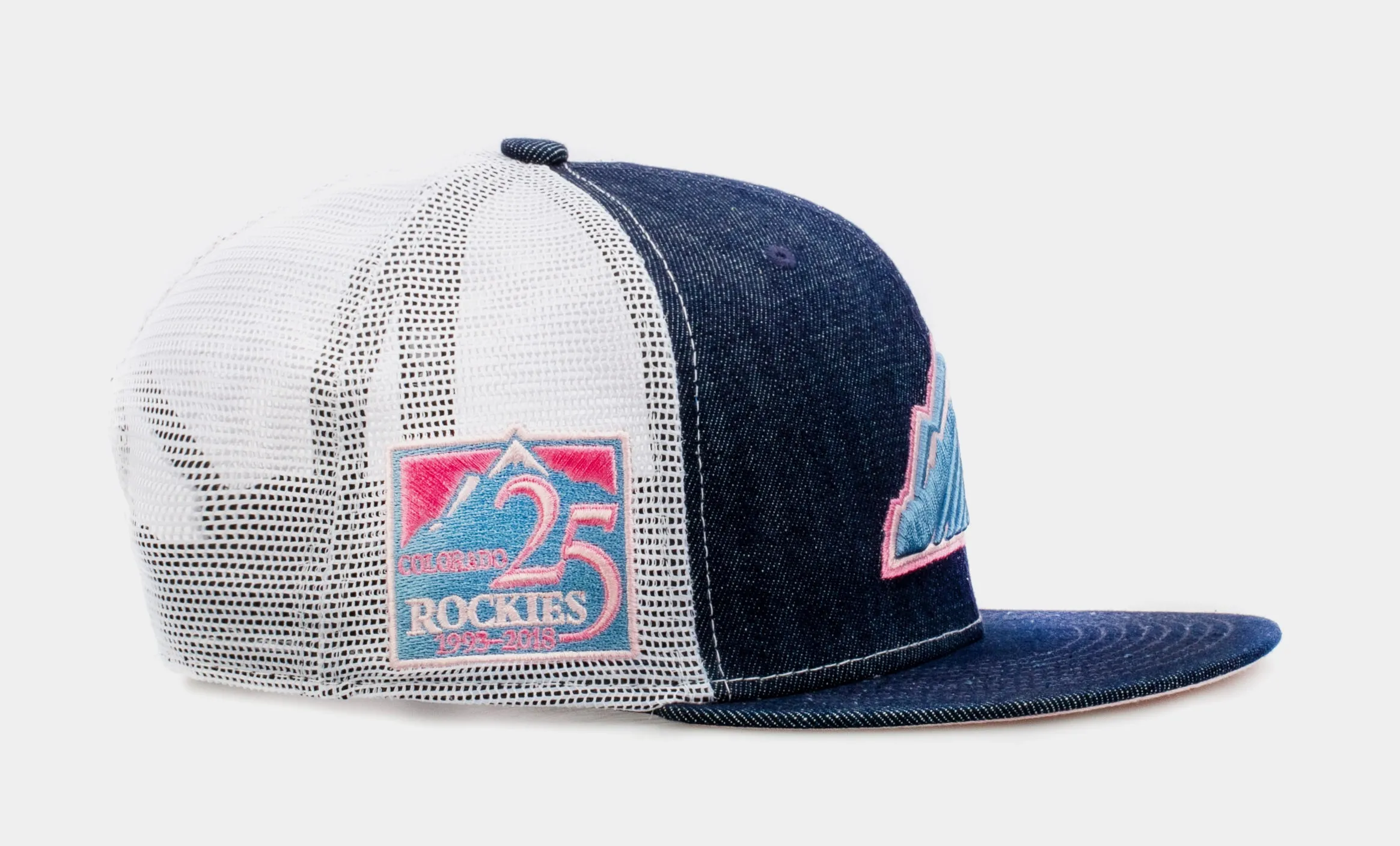 Shoe Palace Exclusive Denim Trucker Colorado Rockies 9Fifty Mens Trucker Hat (Blue/Pink)