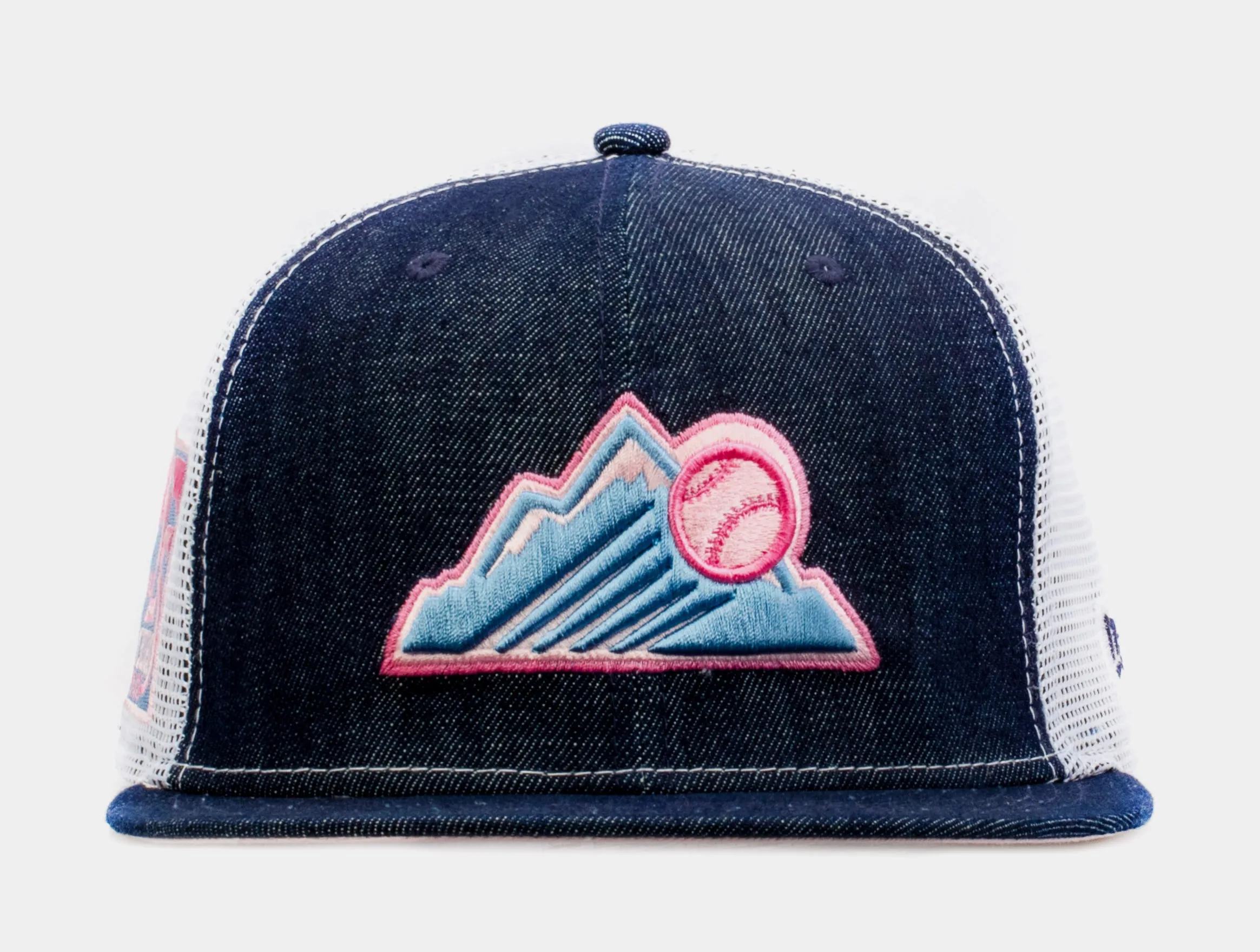 Shoe Palace Exclusive Denim Trucker Colorado Rockies 9Fifty Mens Trucker Hat (Blue/Pink)