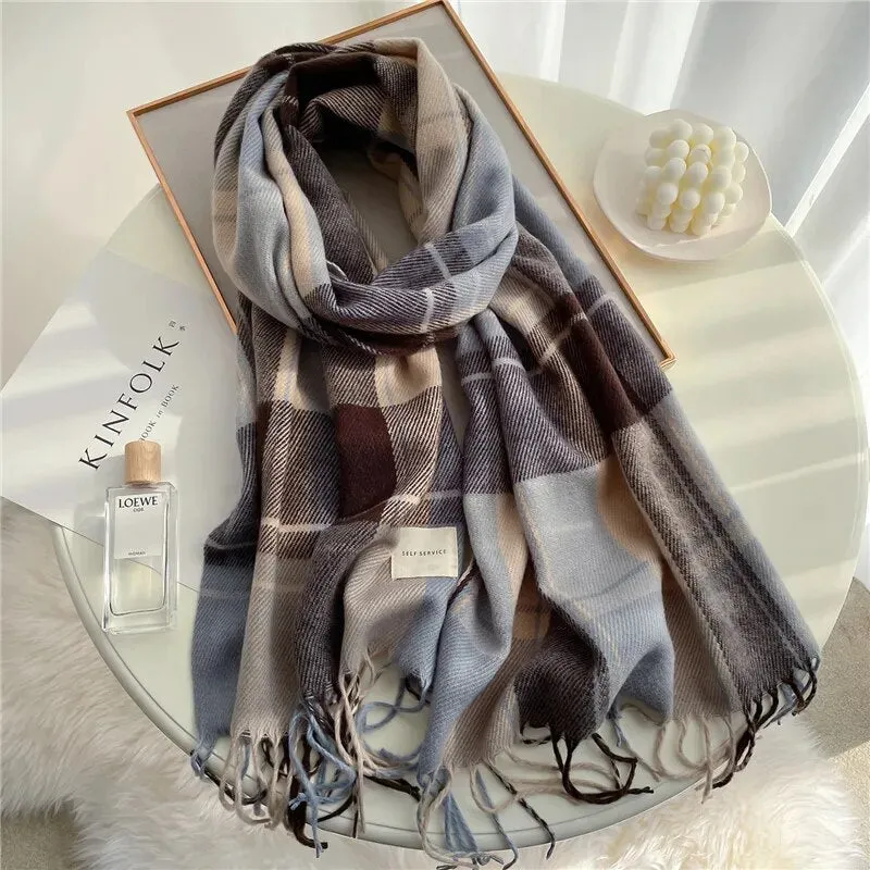 Soft and Warm Plaid Tassel Shawl Scarves