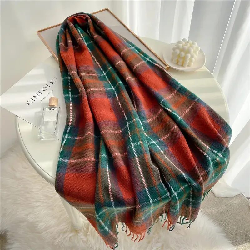 Soft and Warm Plaid Tassel Shawl Scarves