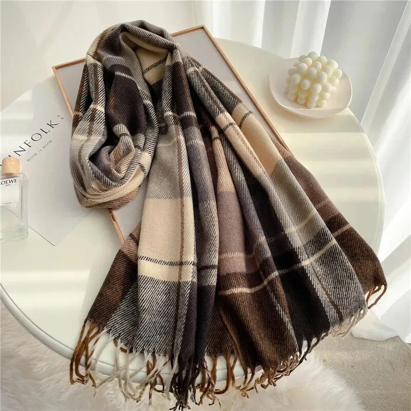 Soft and Warm Plaid Tassel Shawl Scarves