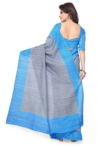 SOURBH Women's Raw Silk (NOT Pure Silk) Printed Saree (2198_Grey,Turquoise)