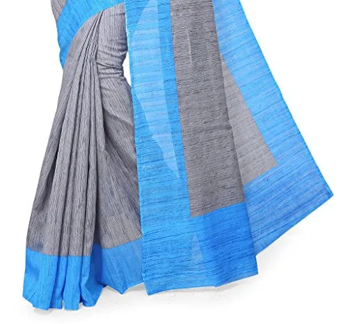 SOURBH Women's Raw Silk (NOT Pure Silk) Printed Saree (2198_Grey,Turquoise)