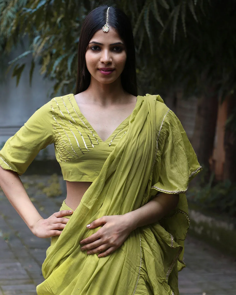 Sparkle Pear Green Mulmul Cotton Blouse - Jugnoo