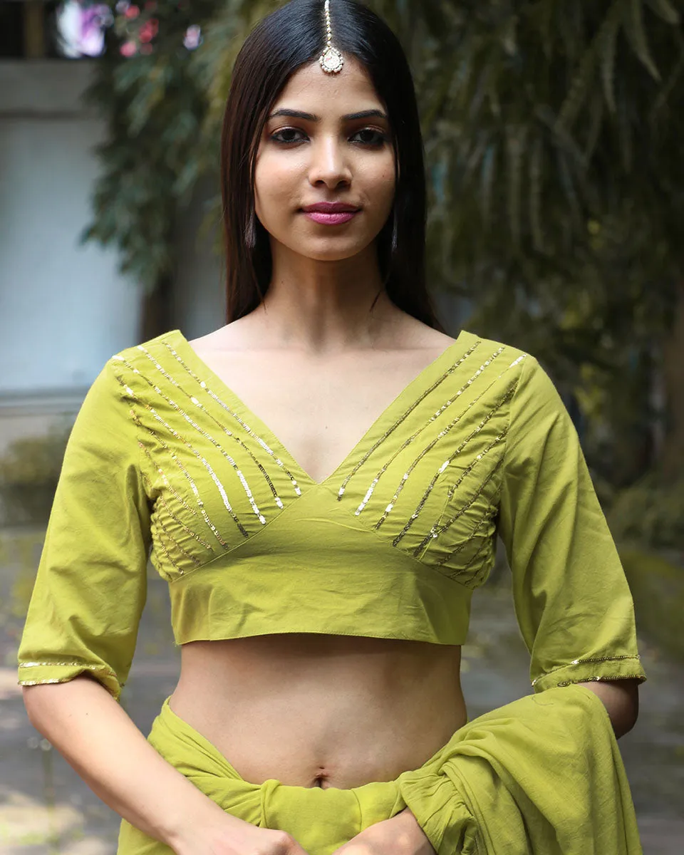 Sparkle Pear Green Mulmul Cotton Blouse - Jugnoo