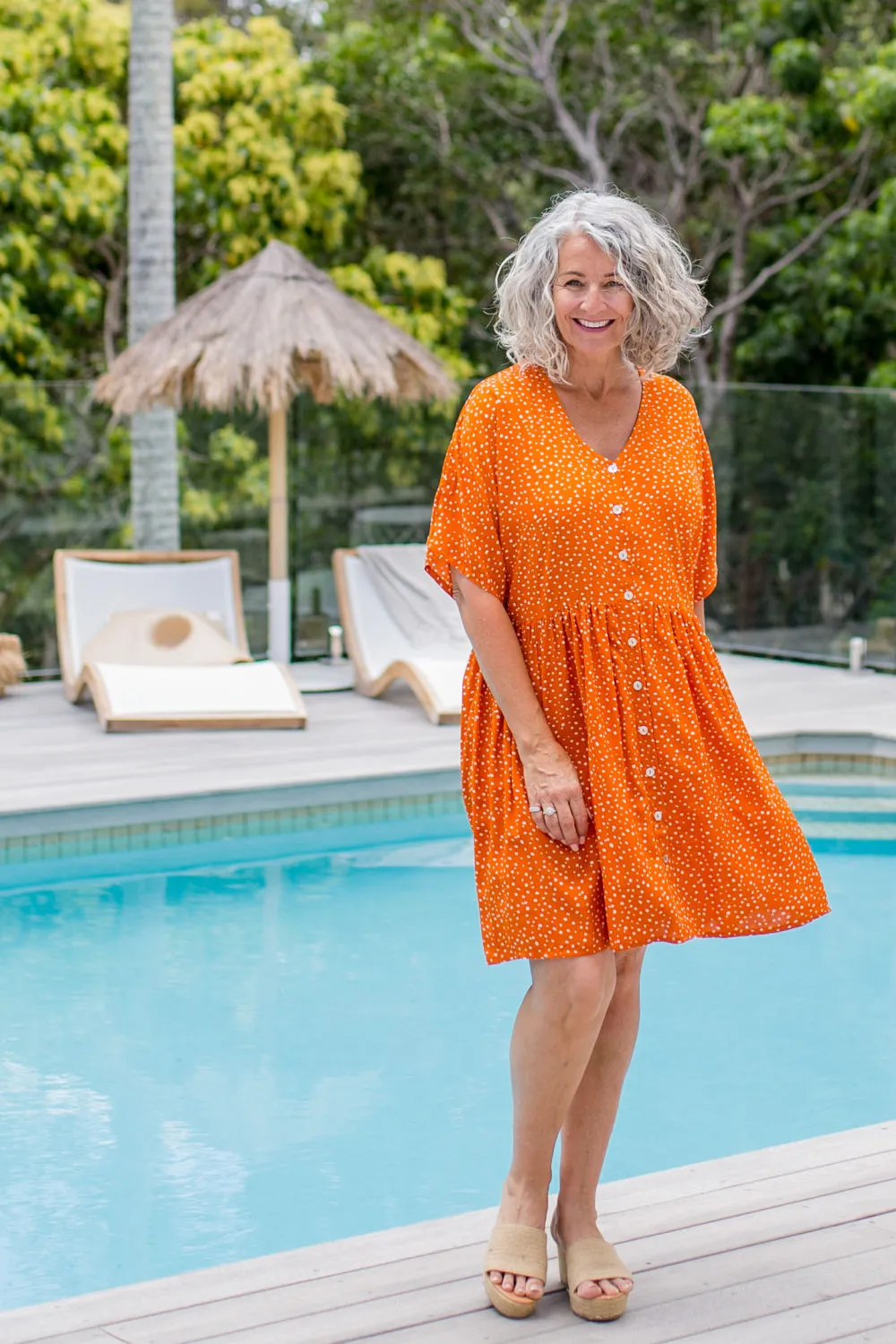 Summer Dress - Messy Polka - Orange