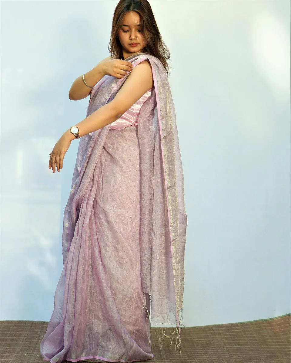 Surmayi Handwoven Linen Saree- Melting Moon