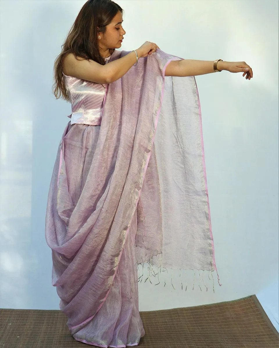 Surmayi Handwoven Linen Saree- Melting Moon