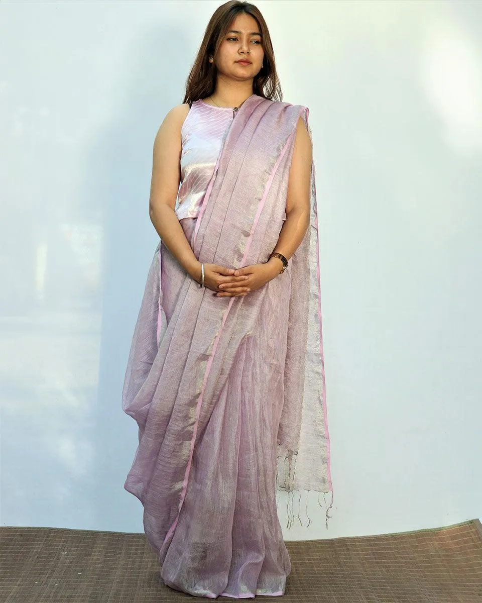 Surmayi Handwoven Linen Saree- Melting Moon