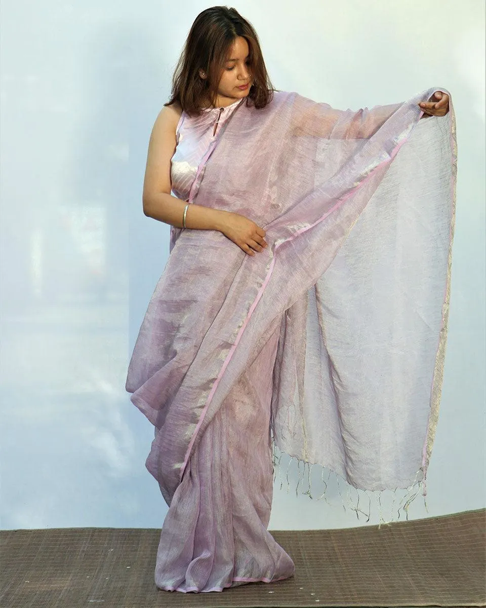 Surmayi Handwoven Linen Saree- Melting Moon