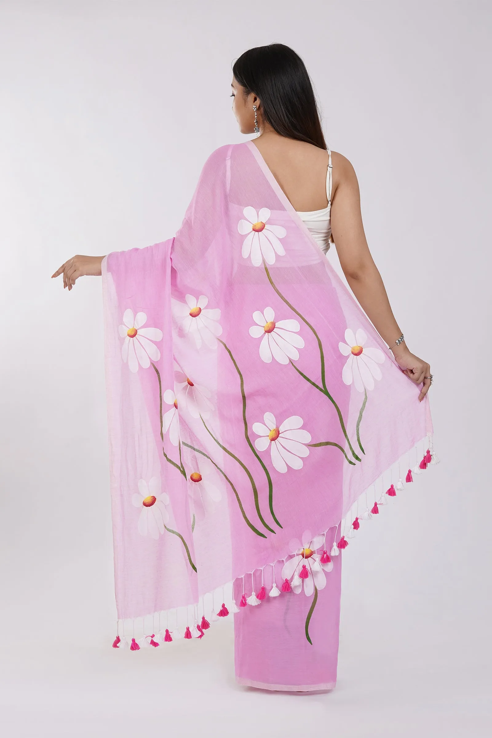 Teejh Blossom Breeze Light Pink Printed Mulmul Cotton Saree