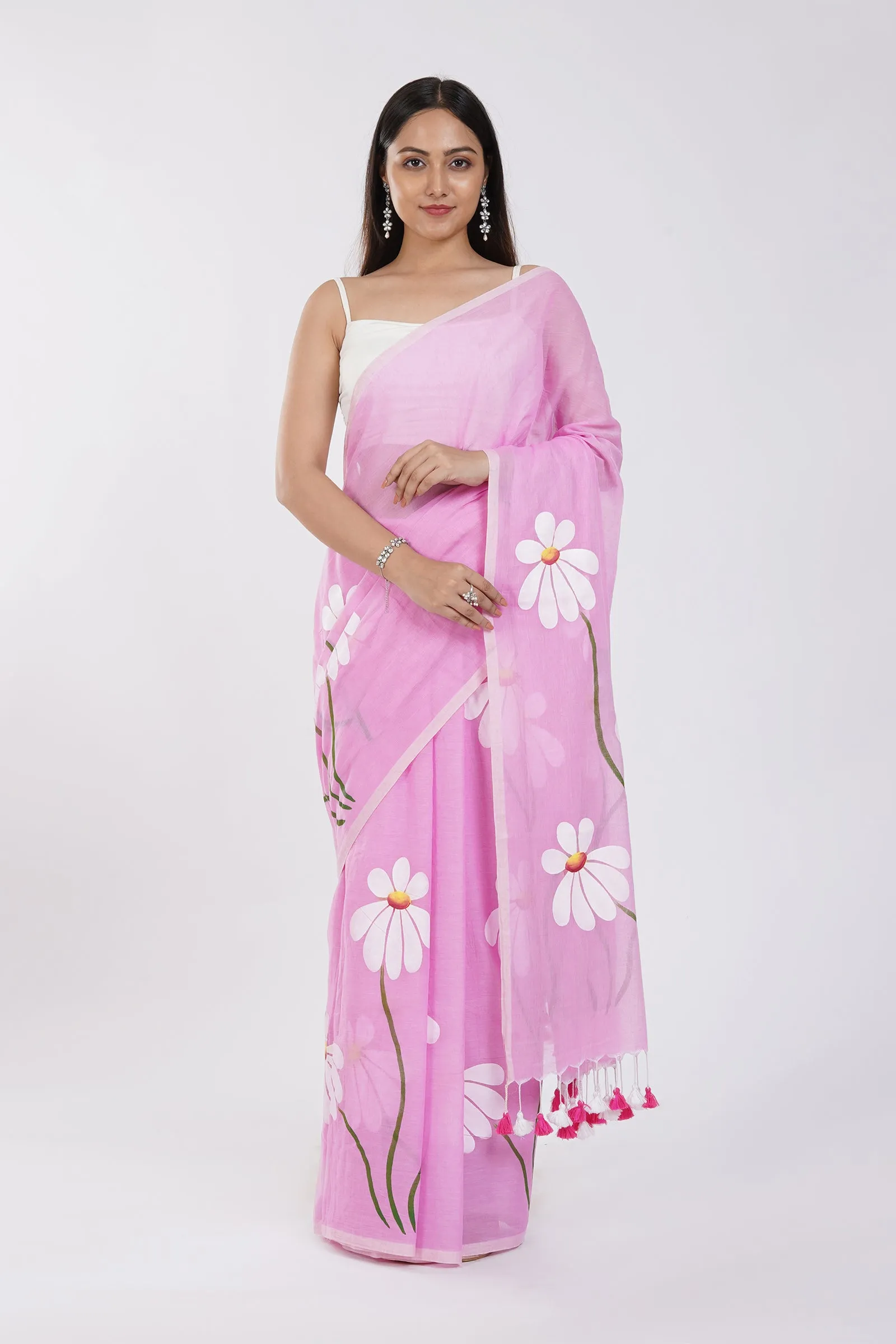 Teejh Blossom Breeze Light Pink Printed Mulmul Cotton Saree