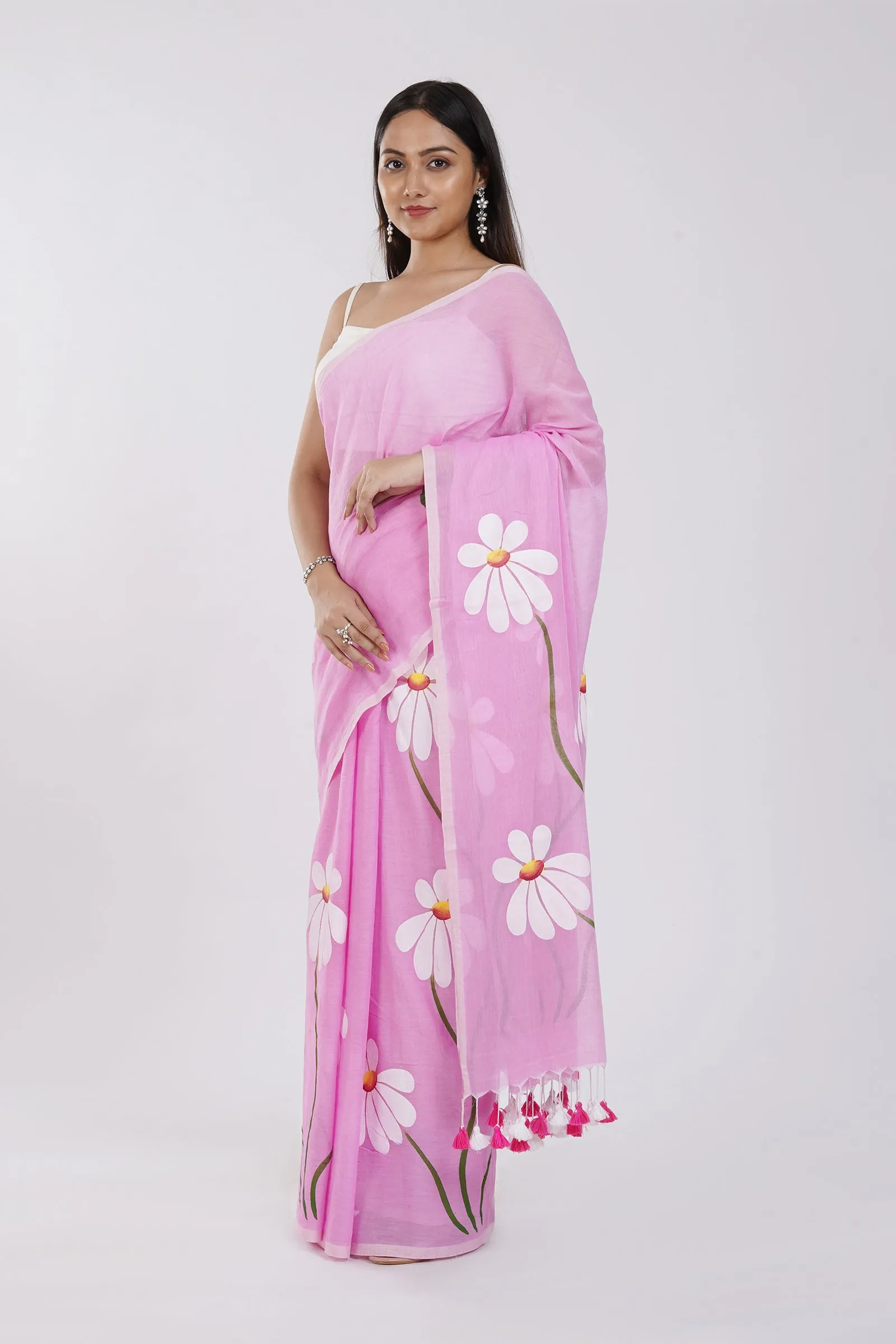 Teejh Blossom Breeze Light Pink Printed Mulmul Cotton Saree