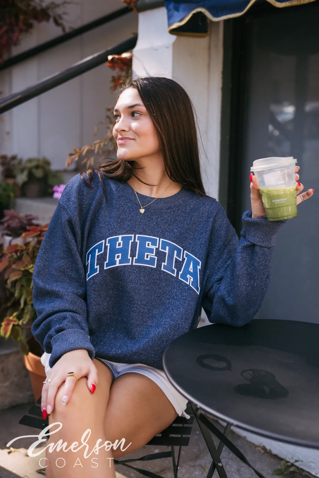 Theta Navy Varsity Cozy Knit Crewneck