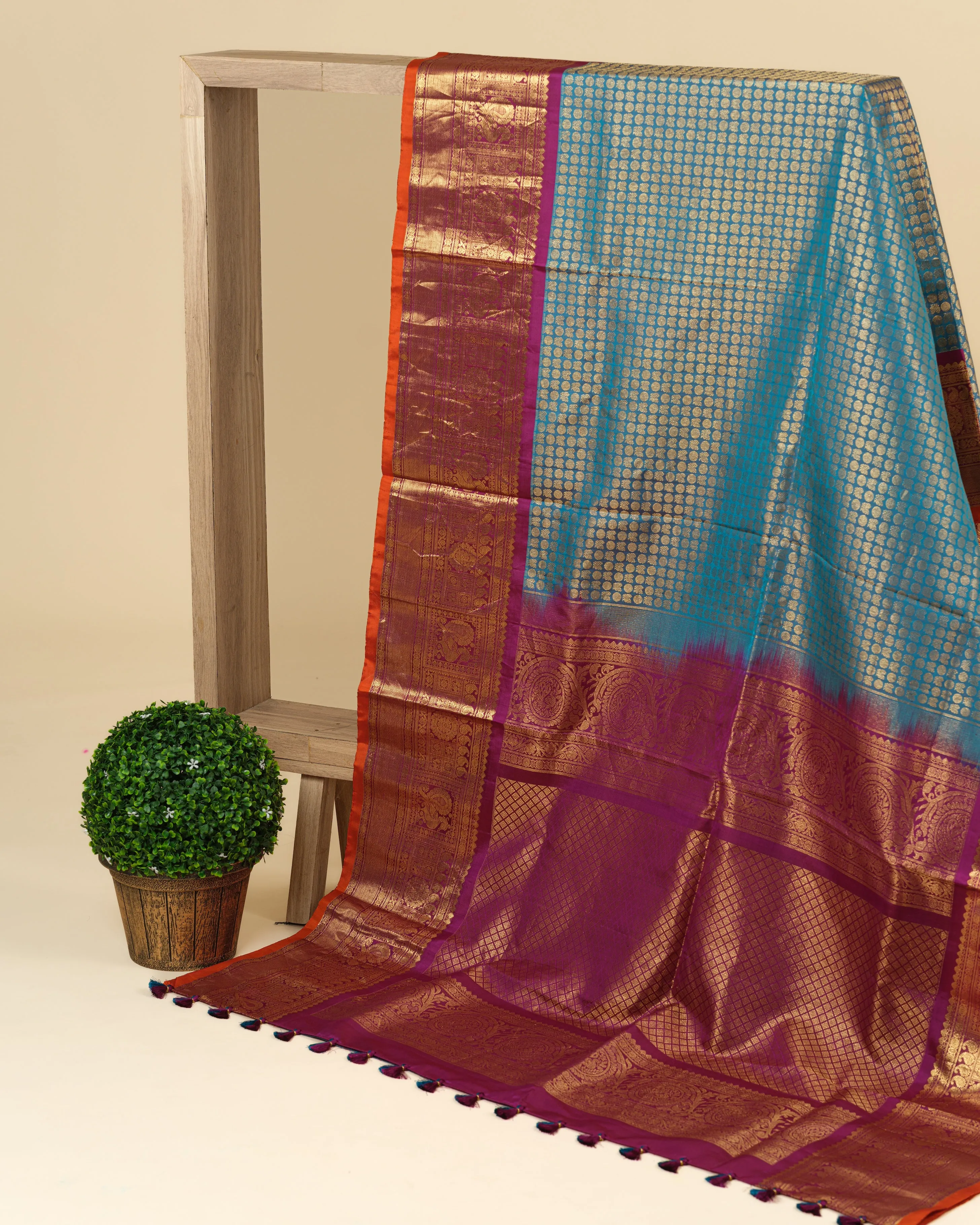 Tuquoise gadwal silk saree and blouse