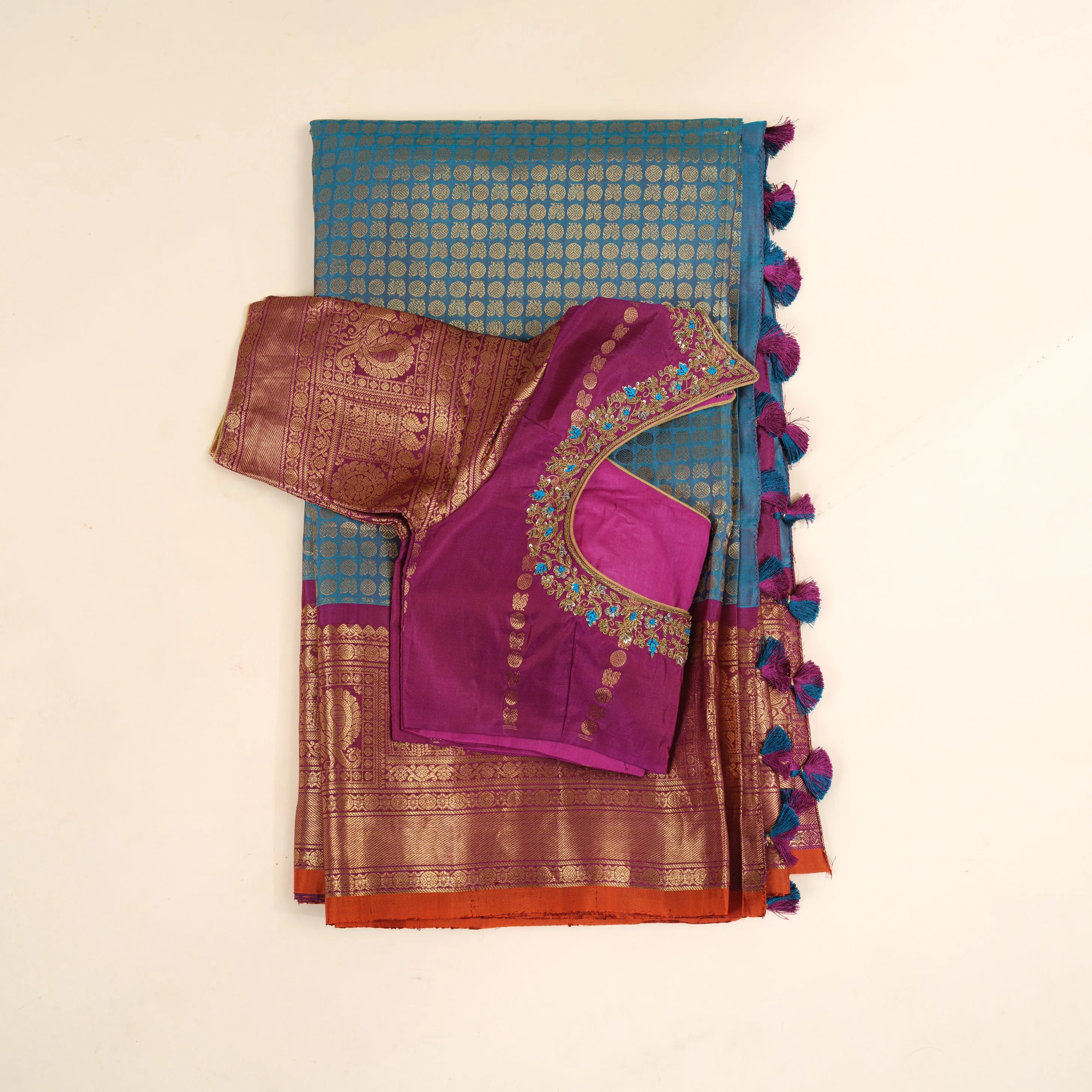 Tuquoise gadwal silk saree and blouse