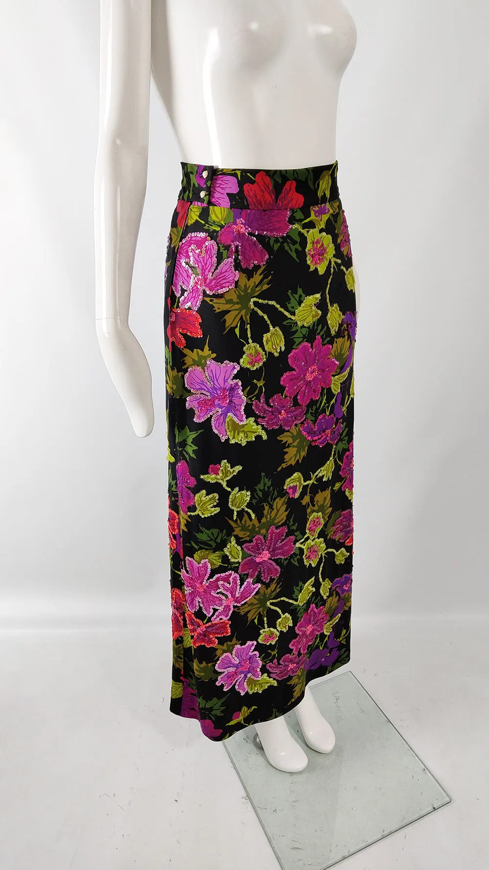 Vintage Italian Sequin Floral Maxi Skirt, 1980s