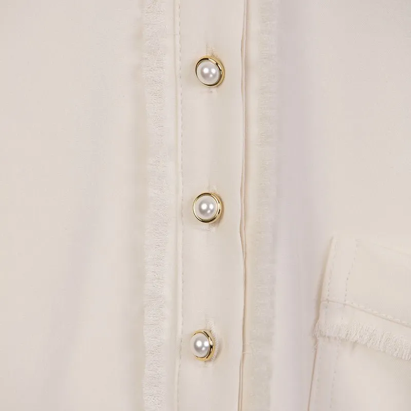 White Circle Collar Pearl Buttons Blouses