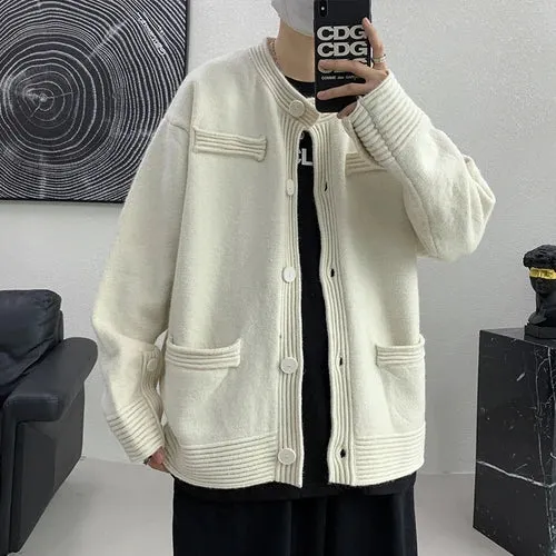 Wiaofellas Cardigan Male Solid Color Knitted Sweater Autumn Winter Cotton Cardigan Men Casual Home Buttons Cardigans Men's Coat X33