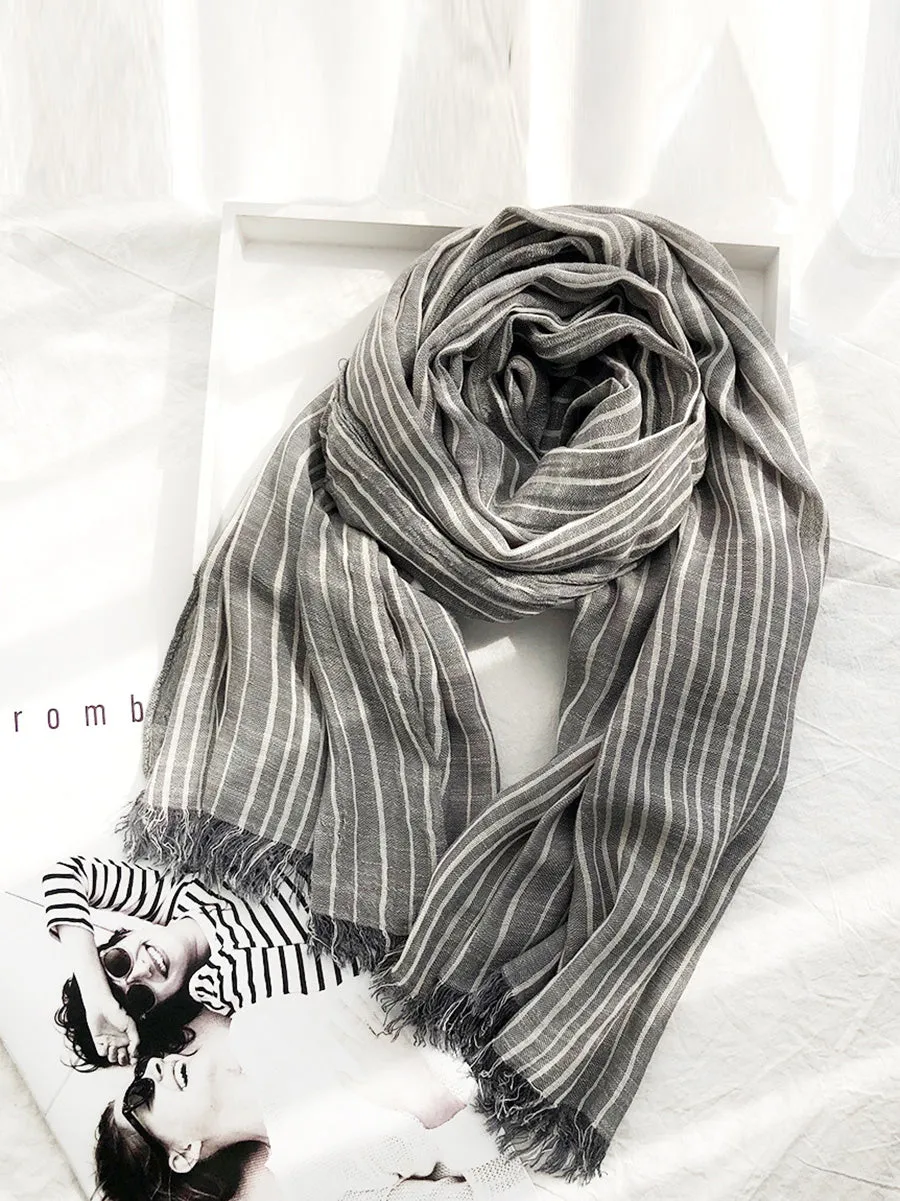 Women Vintage Stripe Tassel Soft Scarves