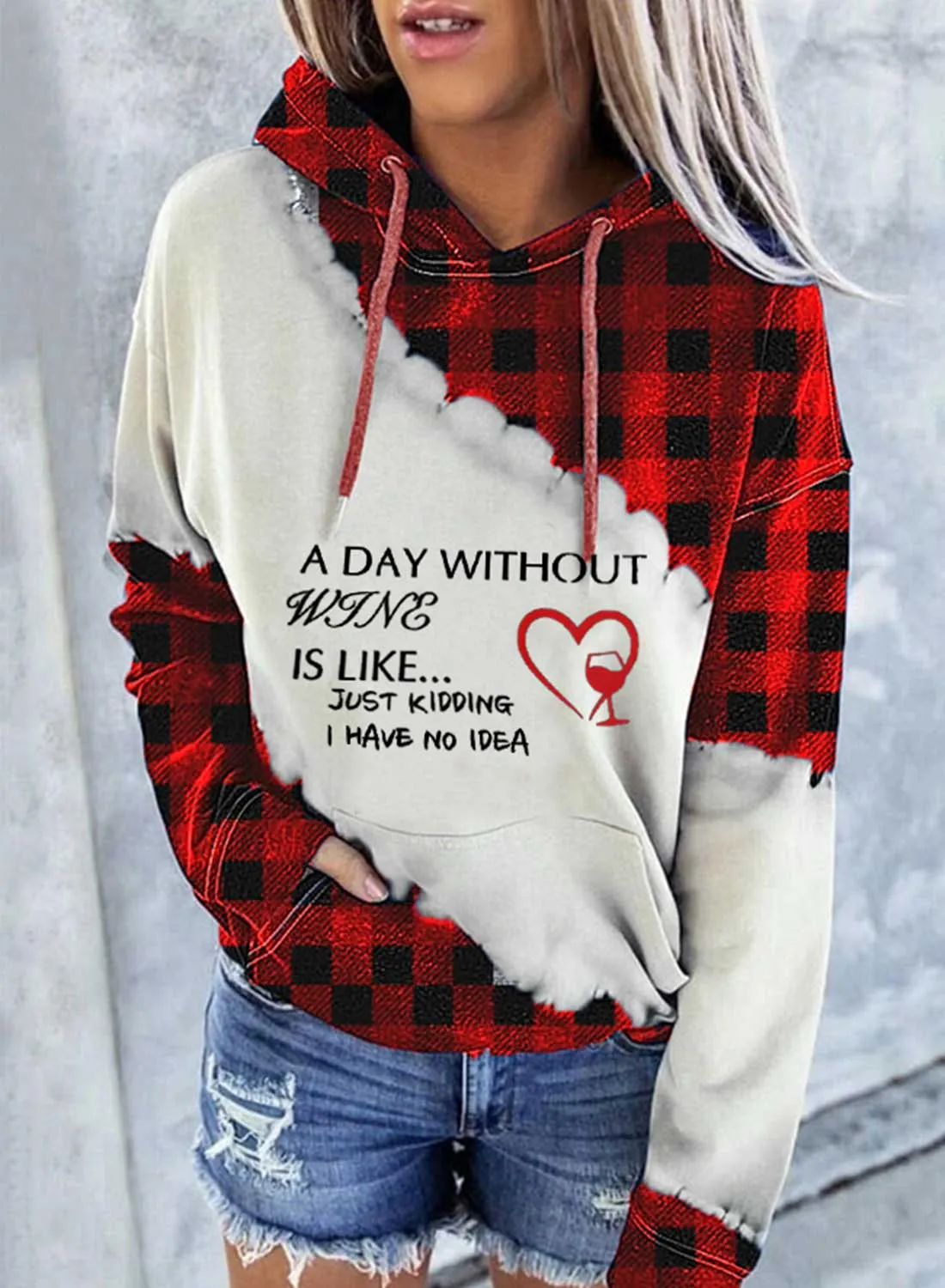 Women's Hoodies Winter Drawstring Long Sleeve Color Block Plaid Letter Casual Daily Hoodies With Pockets