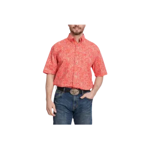 Wrangler Men's George Strait Paisley Short Sleeve Red Shirt