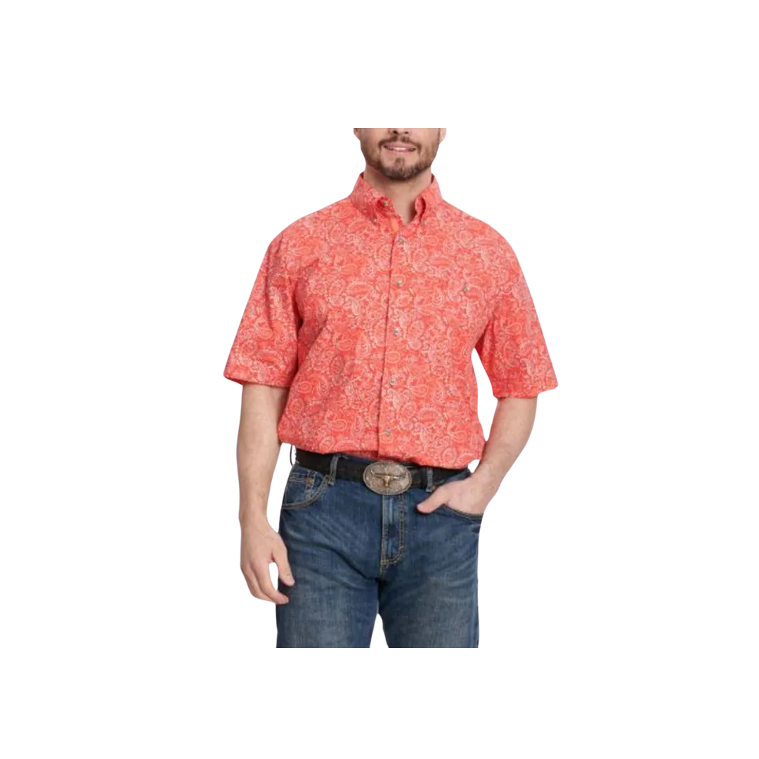 Wrangler Men's George Strait Paisley Short Sleeve Red Shirt